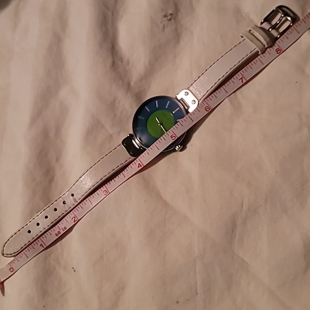 Anne Klein 10/9987 White Genuine Leather Band‎ Blue-Green Dial Women's Watch